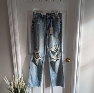 Judy Blue Light Blue Distressed Straight Leg Jeans